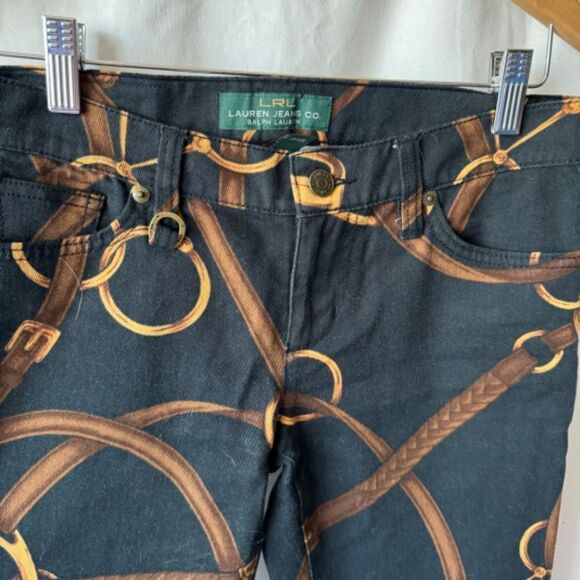 LRL Ralph Lauren Equestrian Horse Bit Pattern Black Jeans Sz 0 - Picture 5 of 12